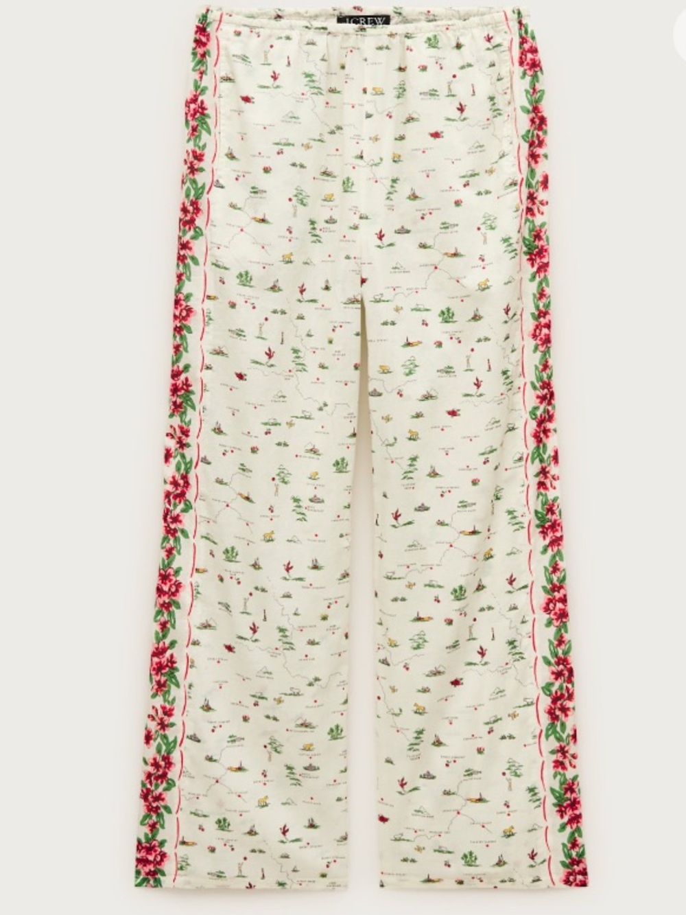 NWT J Crew Ivory Cotton Voile Beach Pants with Red Floral Side Trim - Picture 1 of 7